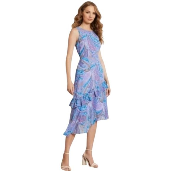NWT Sam Edelman Summer Paisley Ruffled Midi | Blue Multi Asymmetrical Hem | Sz 4 - Picture 12 of 15